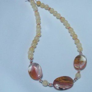 Handmade Beaded Yellow Moonstone Necklace With Peach Agate Ovals 19 Inches